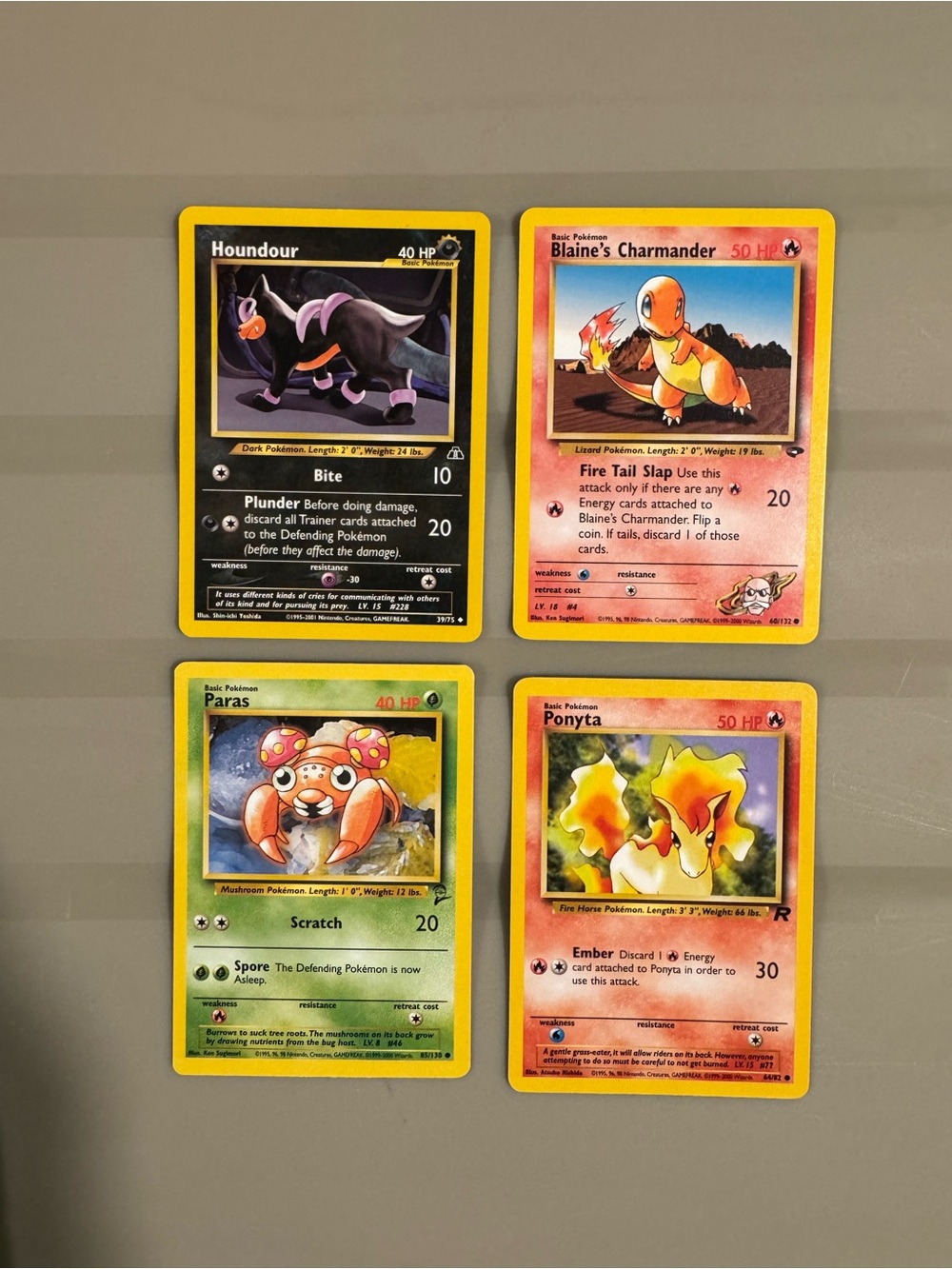 Vintage Pokémon Card Lot - Houndour, Blaine’s Charmander, Paras, Ponyta